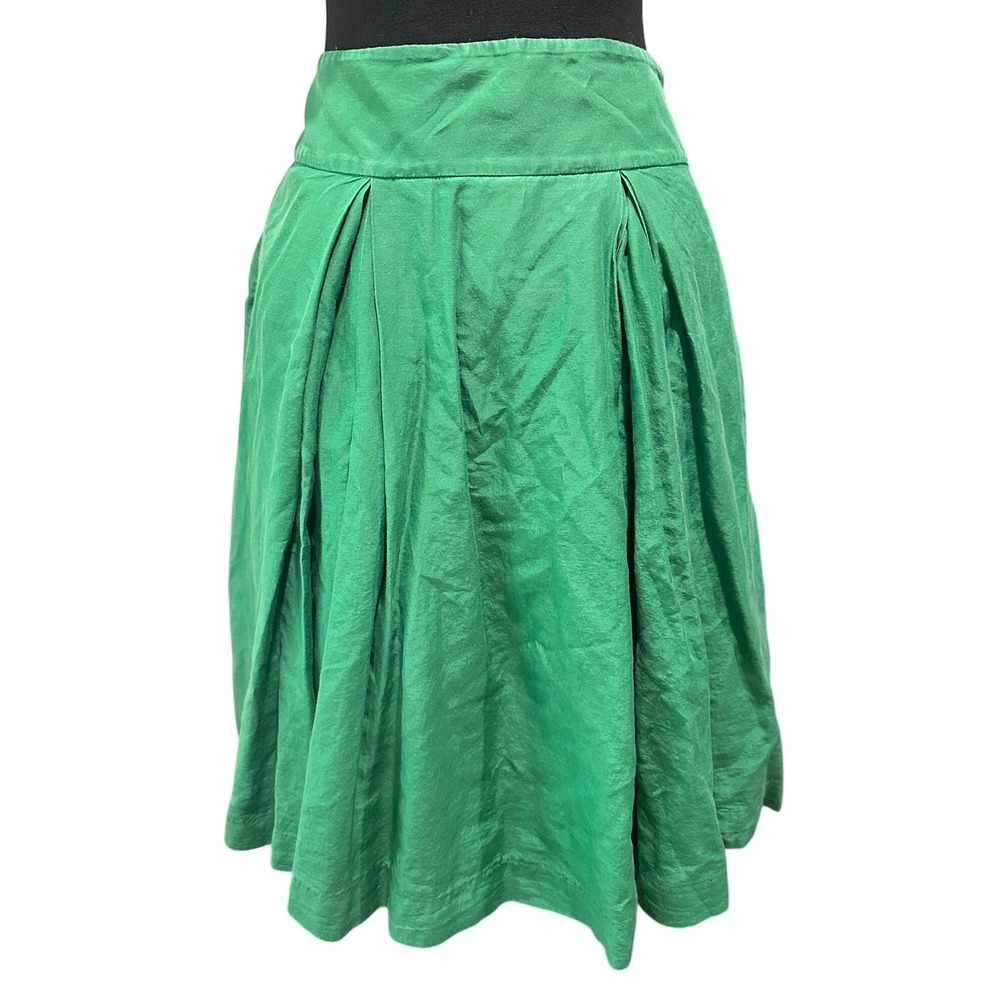 Banana Republic Emerald Green Cotton Silk Pleated A-Line Skirt Size 6 Fall 2008